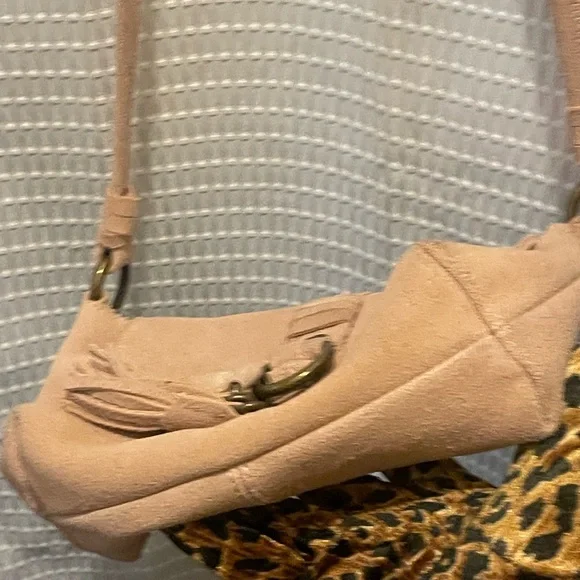 Tan suede Crossbody Bag with Tassel Accent - Picture 14 of 16